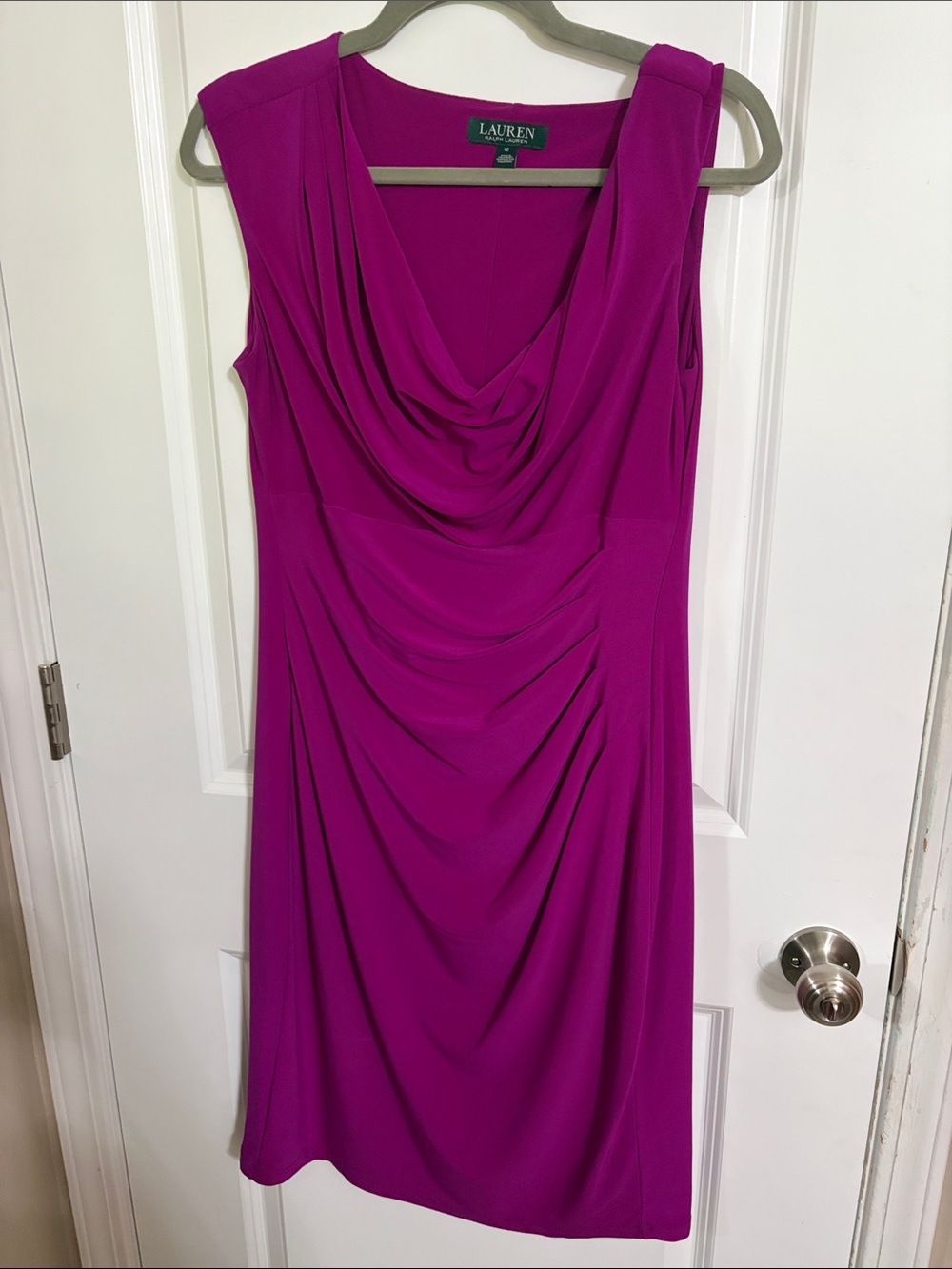 Lauren Ralph Lauren Magenta Cowl-Neck Draped Midi Dress